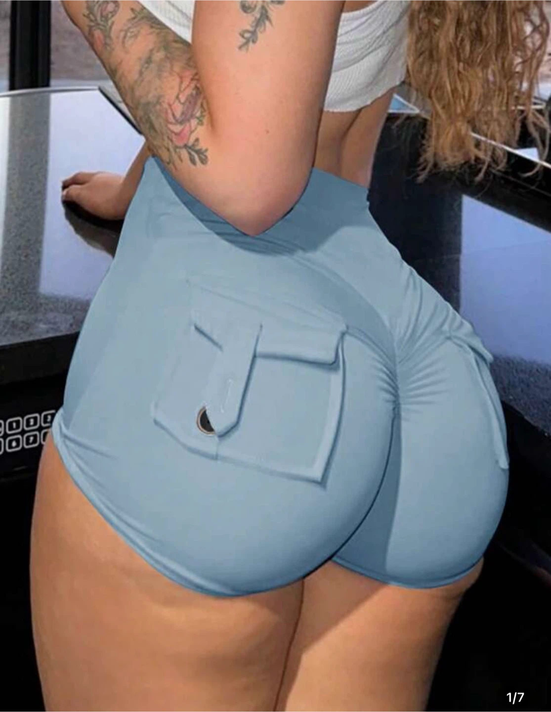 Light Blue Ruched Pocket Shorts