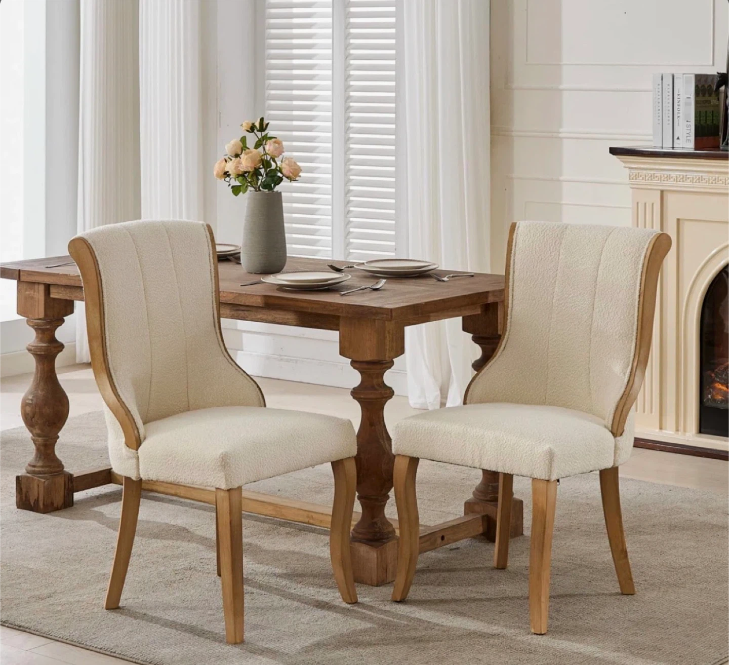 Set of 2 Boucle Upholstered Dining Chairs
