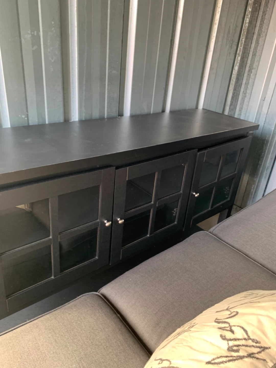 Black TV Stand with Glass Doors