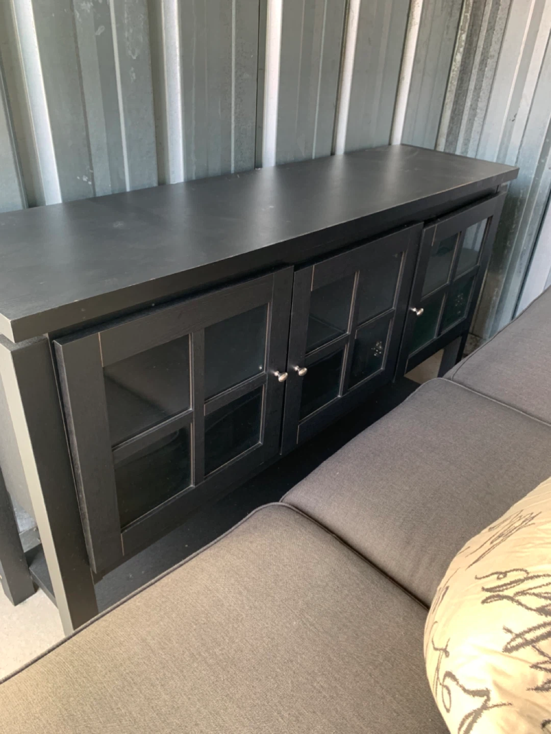 Black TV Stand with Glass Doors - photo 2
