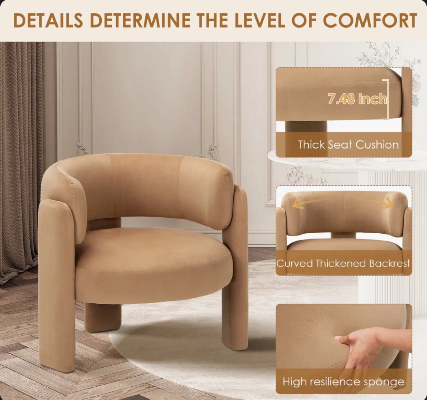 Wrought Studio 33" Half Barrel Accent Chair - Khaki Velvet - photo 5