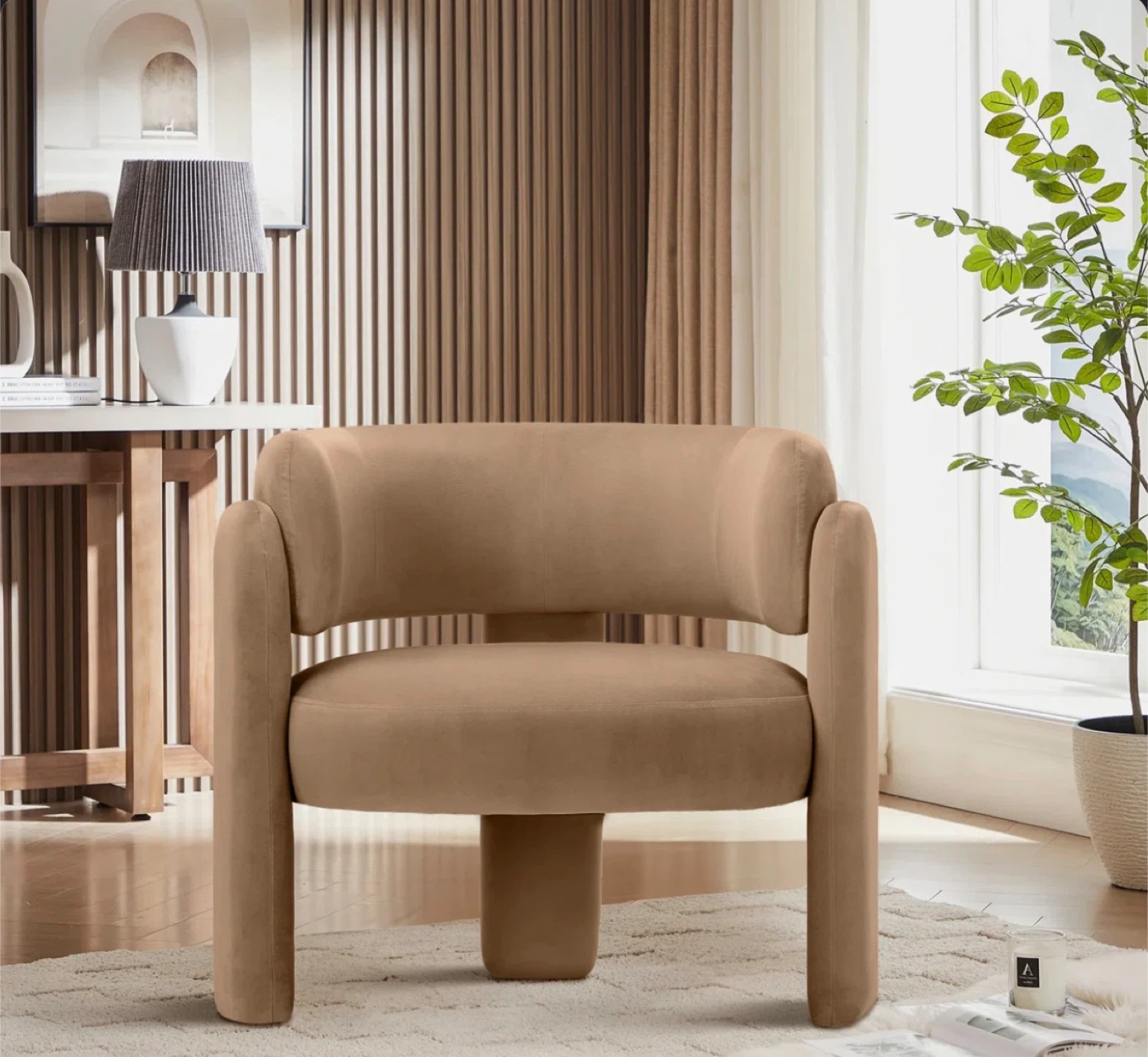Wrought Studio 33" Half Barrel Accent Chair - Khaki Velvet
