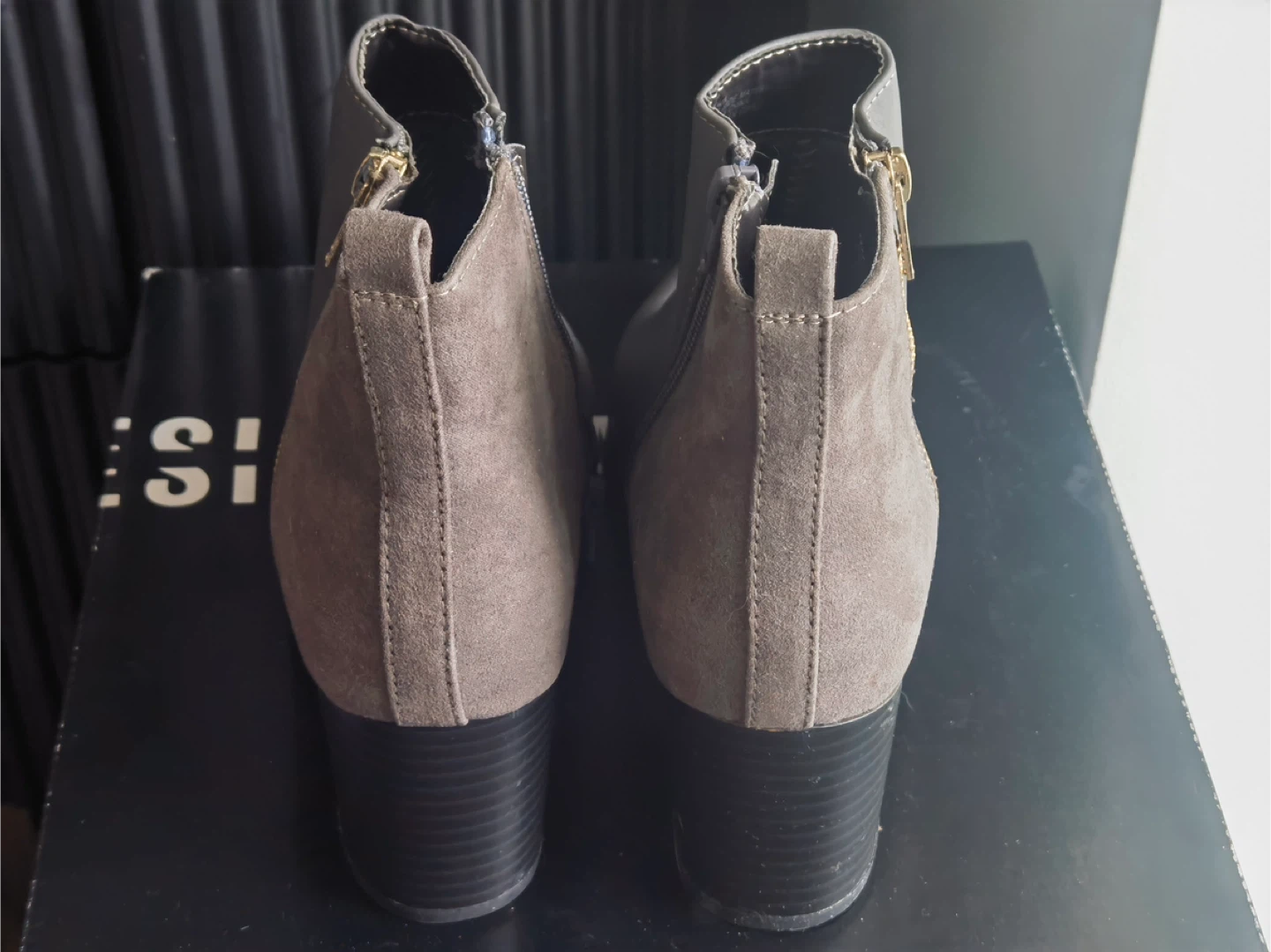 Grey Suede Ankle Boots with Gold Zippers size 7.5 - photo 2
