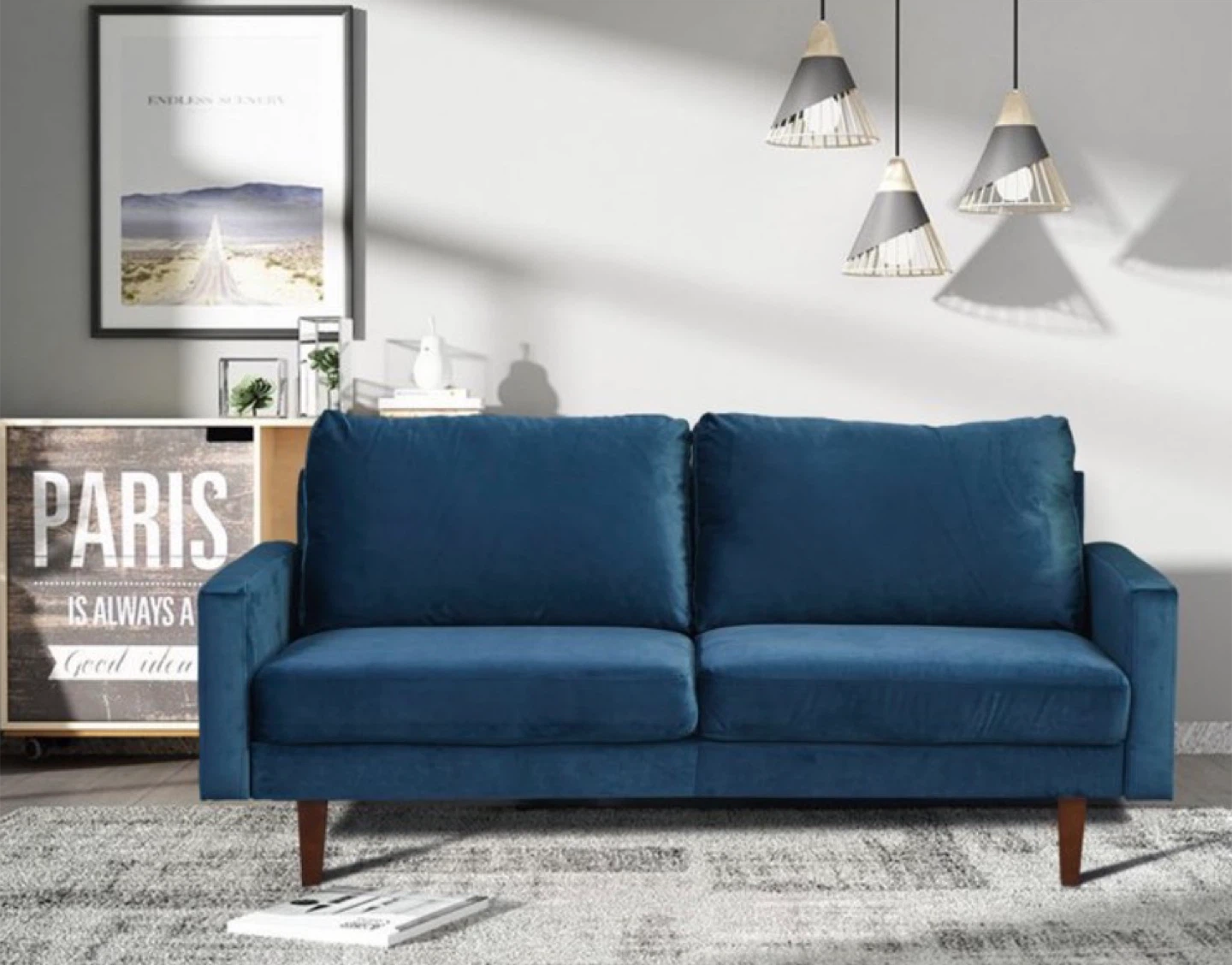 Blue Velvet Loveseat Sofa - photo 2