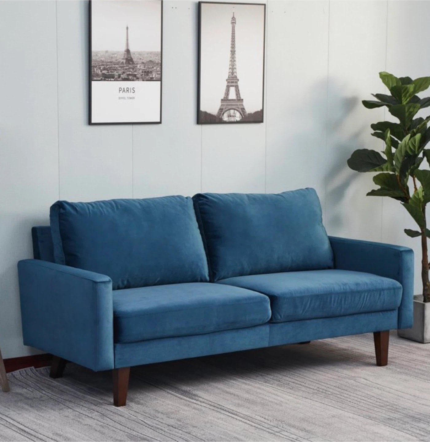 Blue Velvet Loveseat Sofa - photo 3