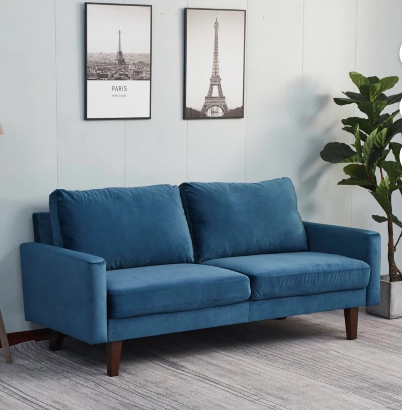 Blue Velvet Loveseat Sofa