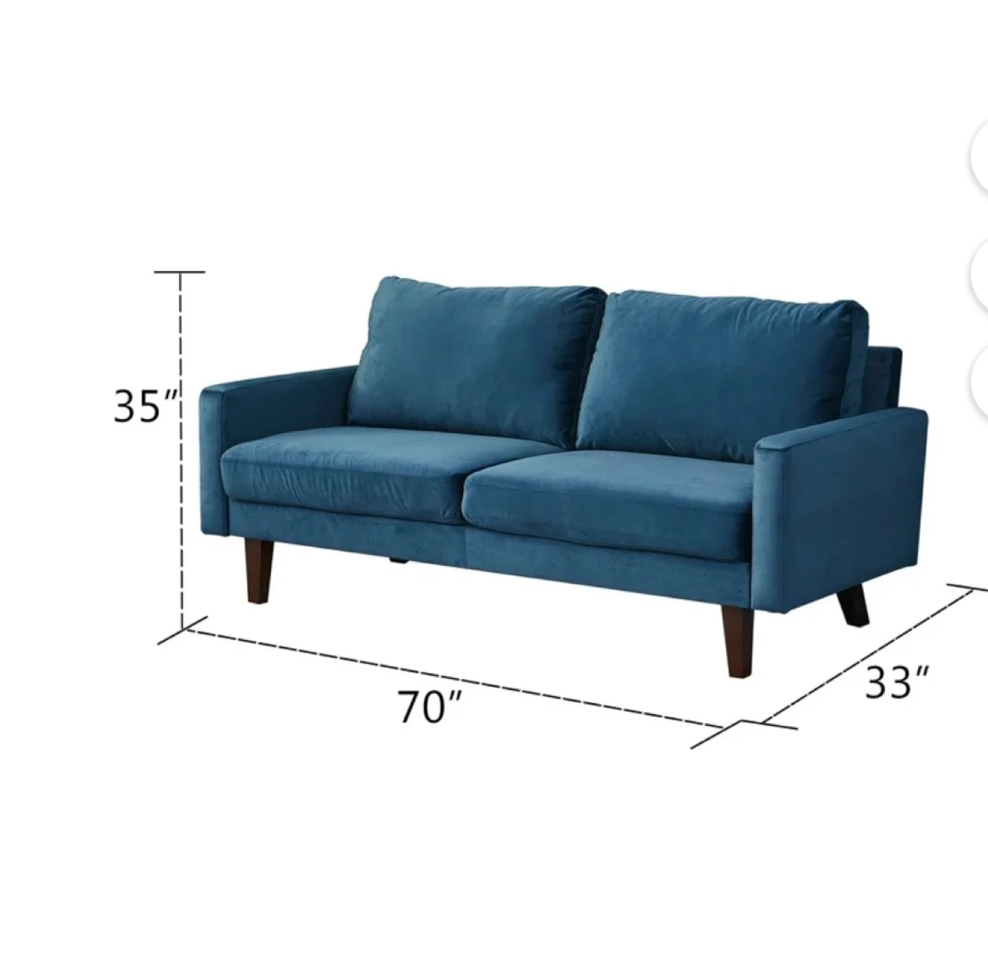 Blue Velvet Loveseat Sofa - photo 4