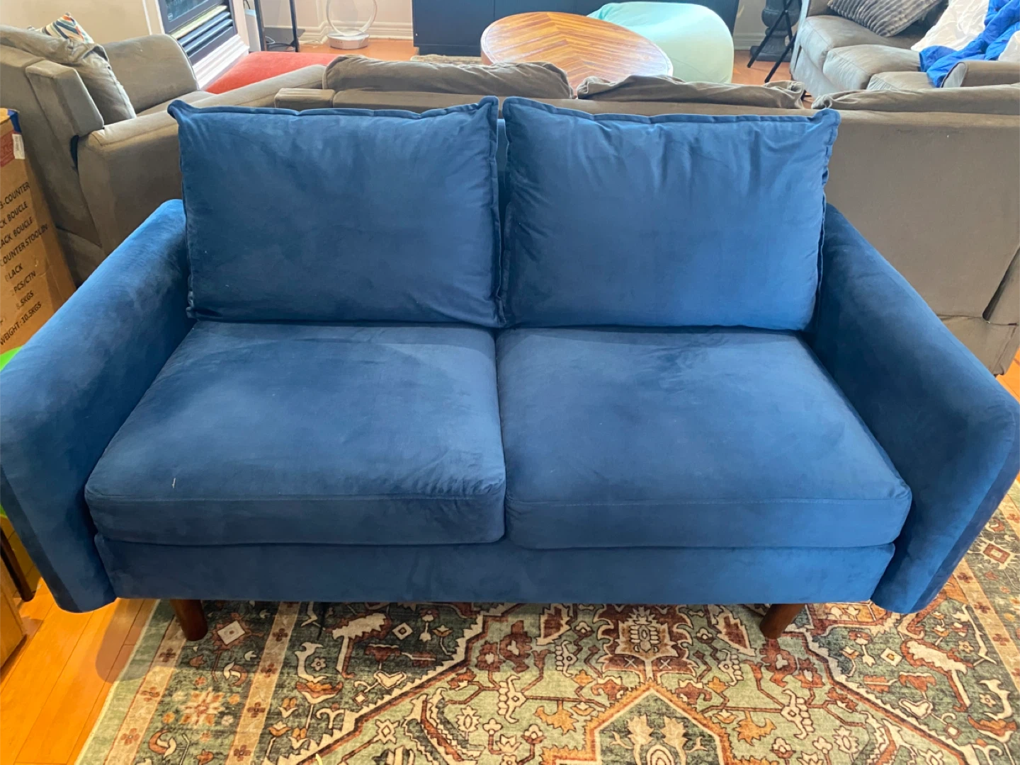 Blue Velvet Loveseat Sofa - photo 5