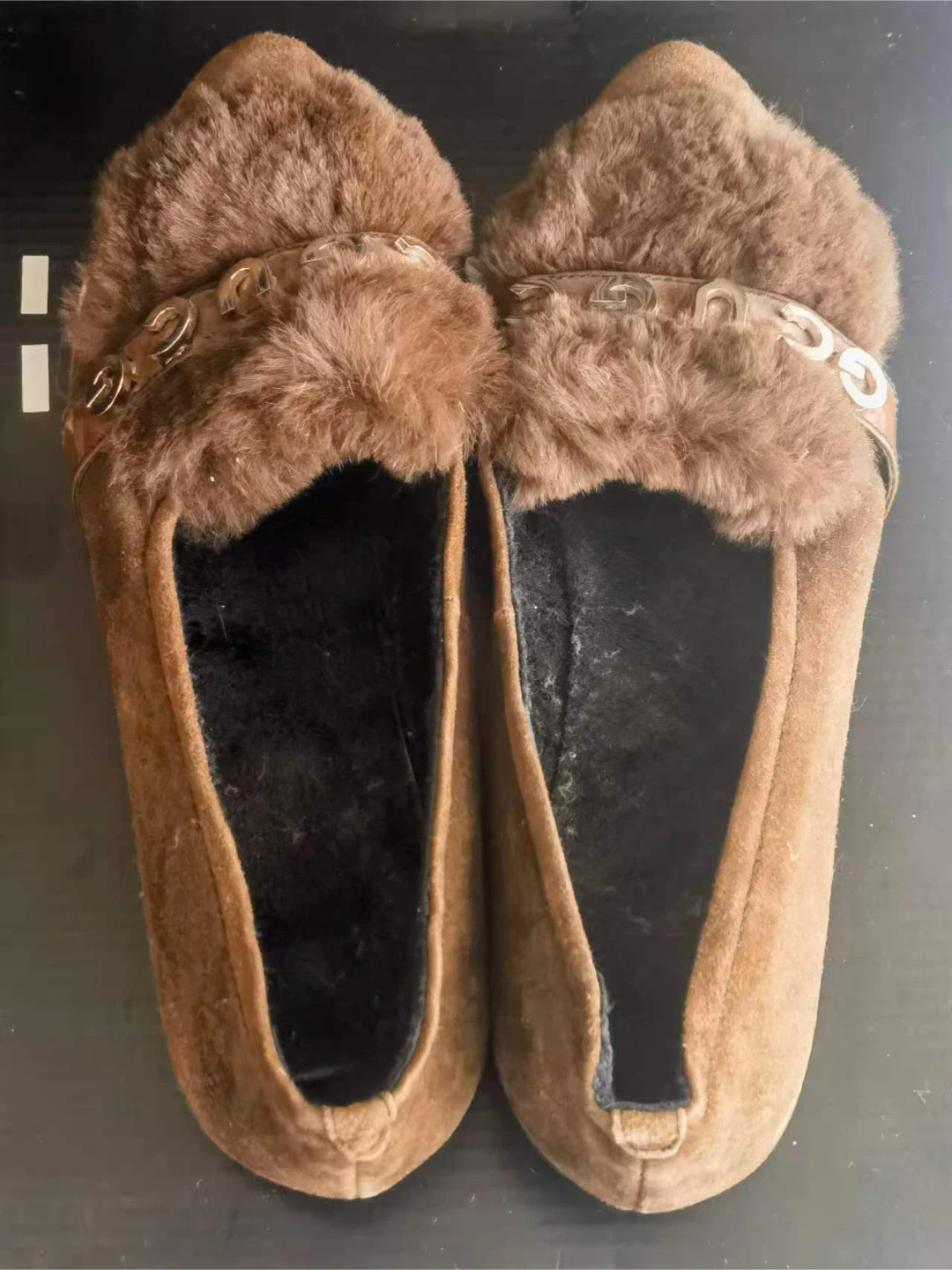 Brown Suede Loafers with Fur Trim US 7.5 - photo 2