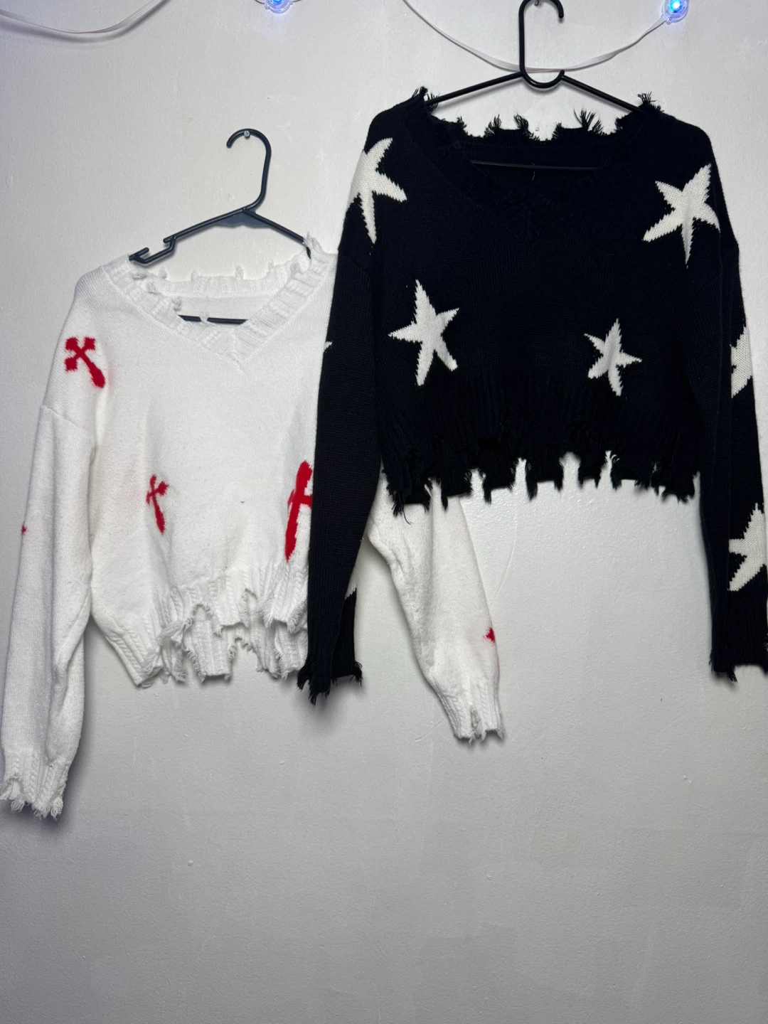 White Cropped Sweater with Red Crosses