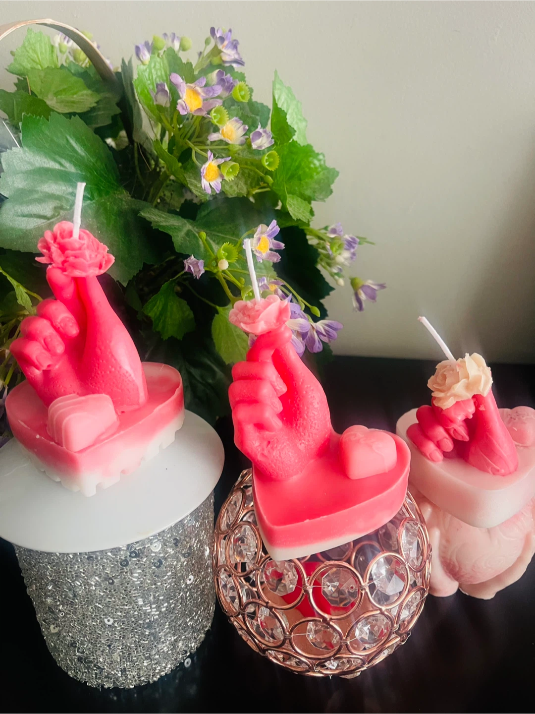 Mini Pink Hand Shaped Candle with Rose and Heart - photo 5