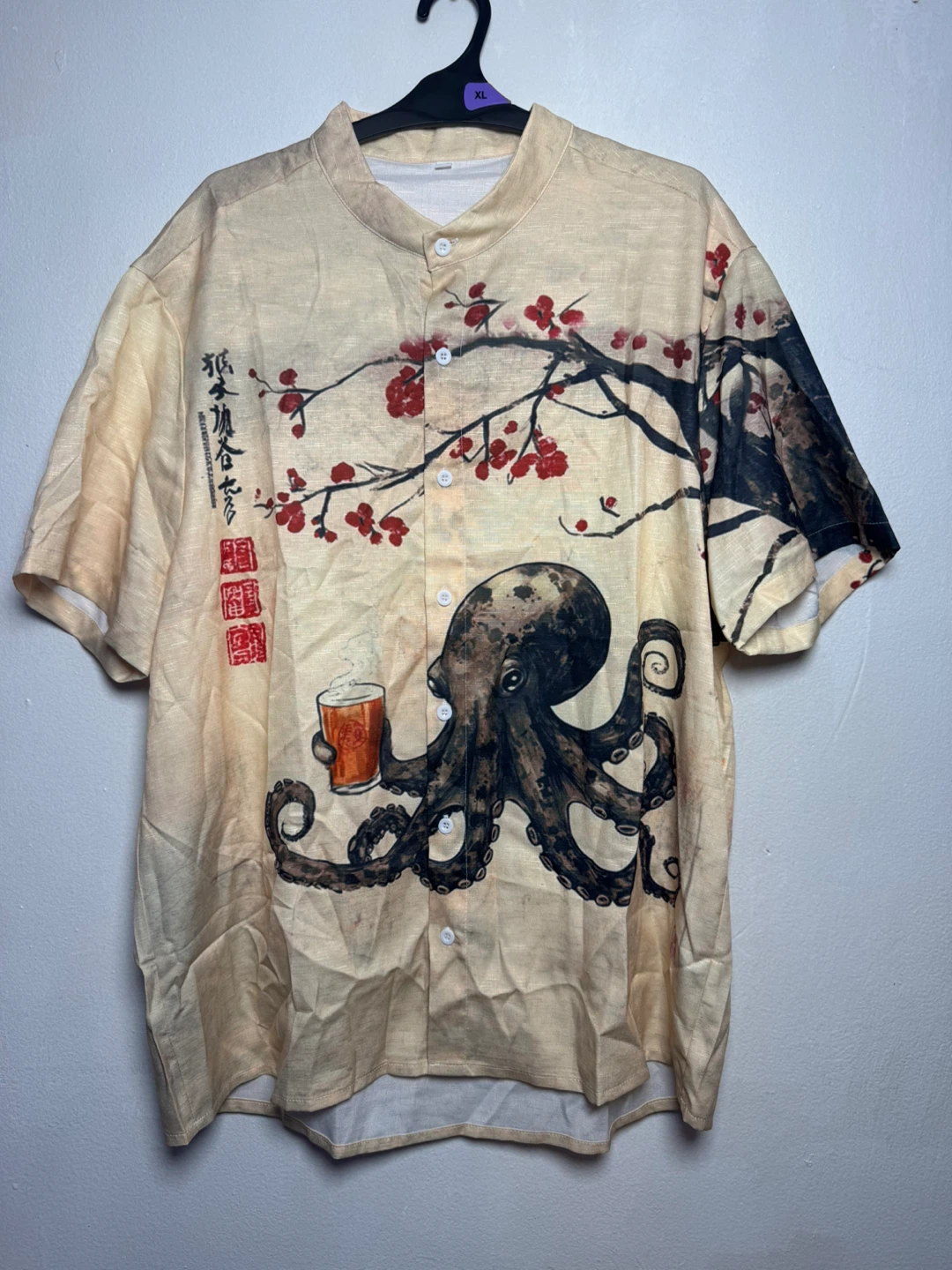 3XL Japanese Style Octopus Beer Shirt