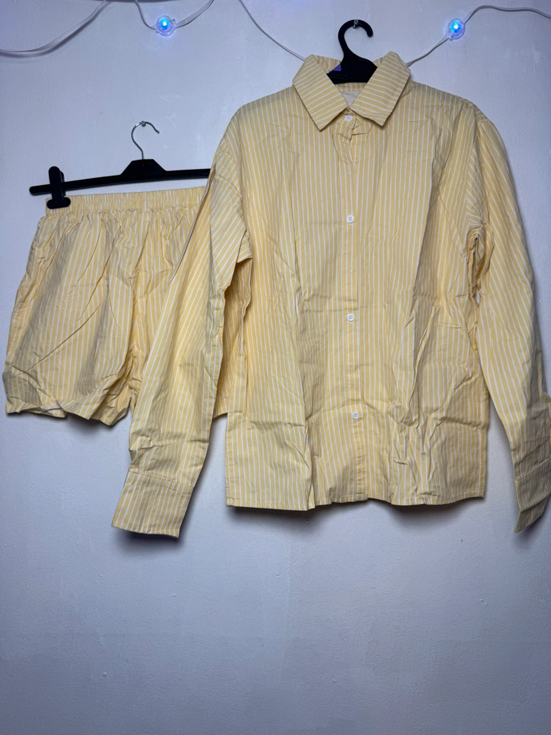 Yellow Striped Cotton Shirt and Shorts Set - Size M