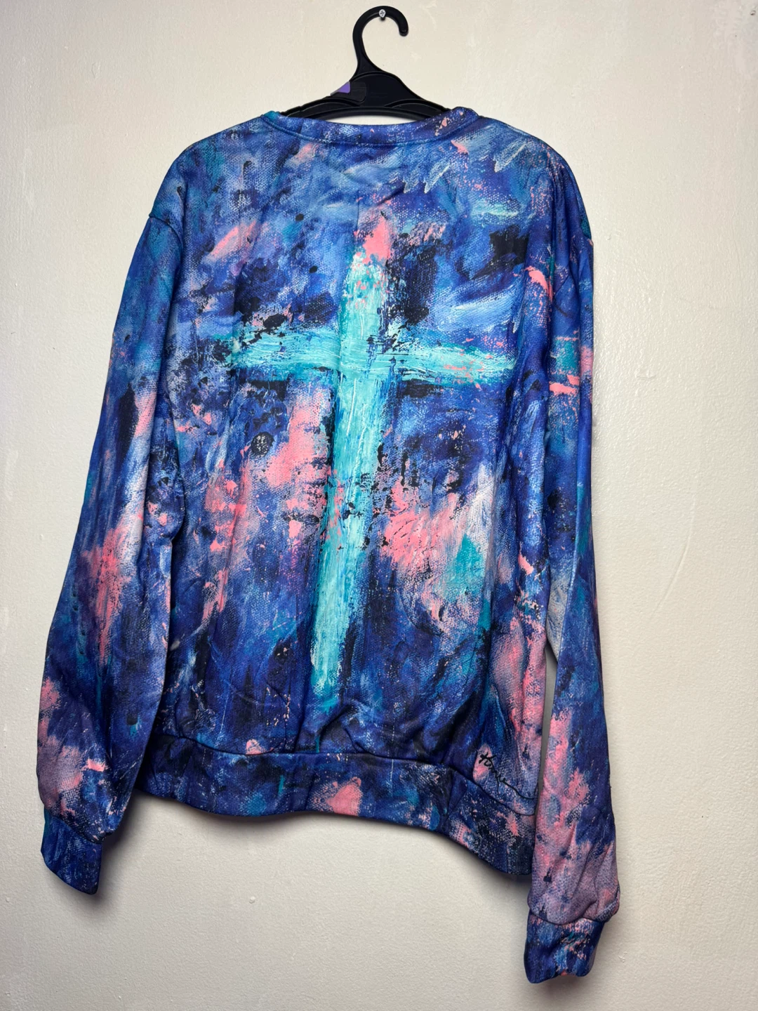 Abstract Blue Pink Graphic Crewneck Sweatshirt XL - photo 2