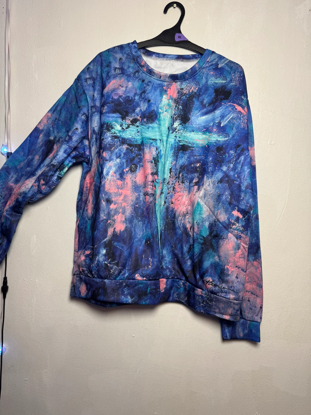 Abstract Blue Pink Graphic Crewneck Sweatshirt XL