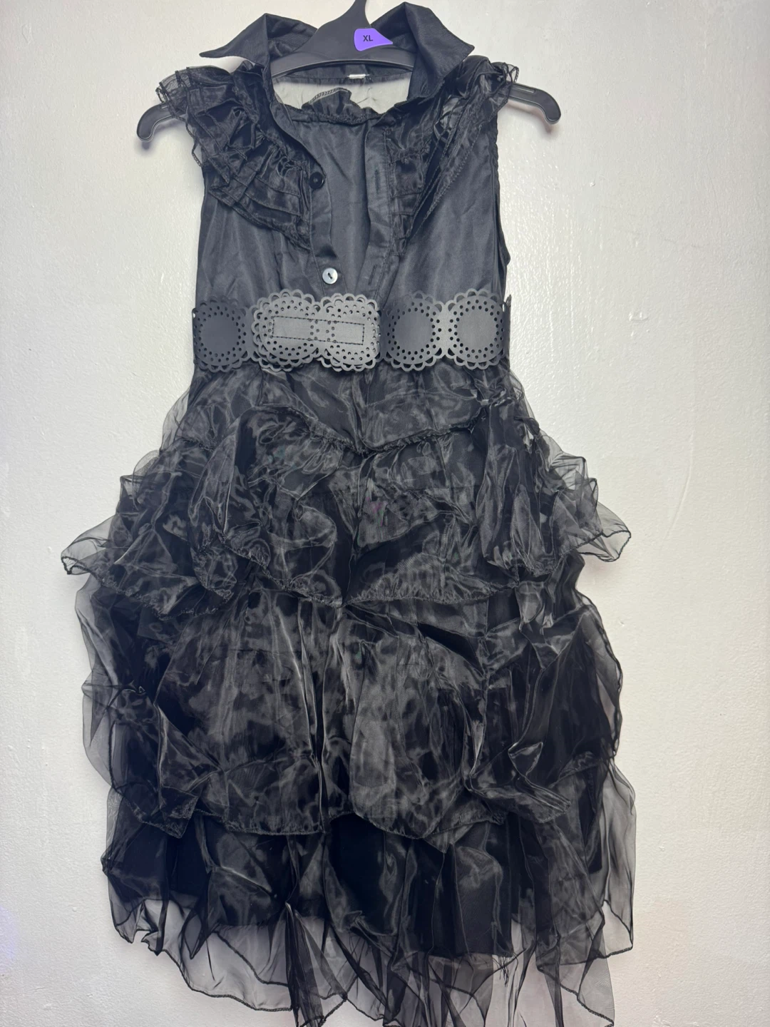 Black Ruffled Dress with Belt - photo 3