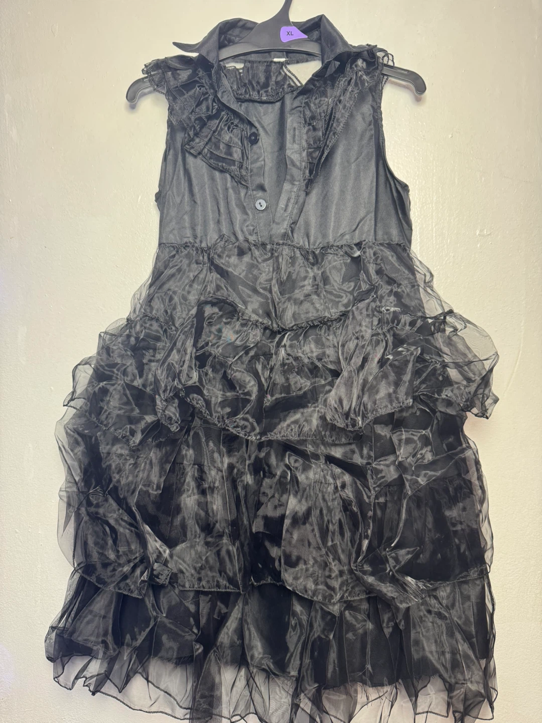 Black Ruffled Dress with Belt