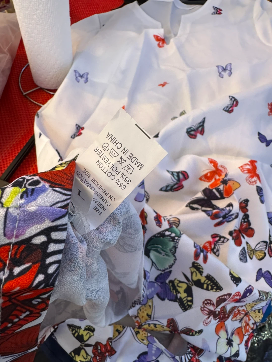 Women's White Butterfly Print Dress Size L - photo 3