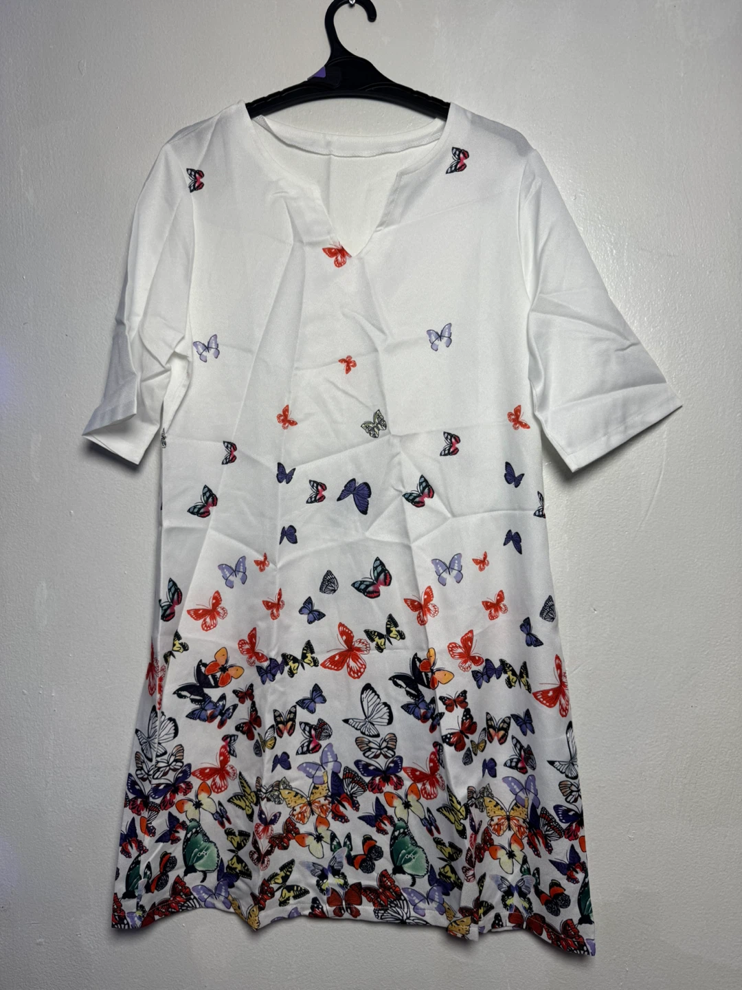 Women's White Butterfly Print Dress Size L