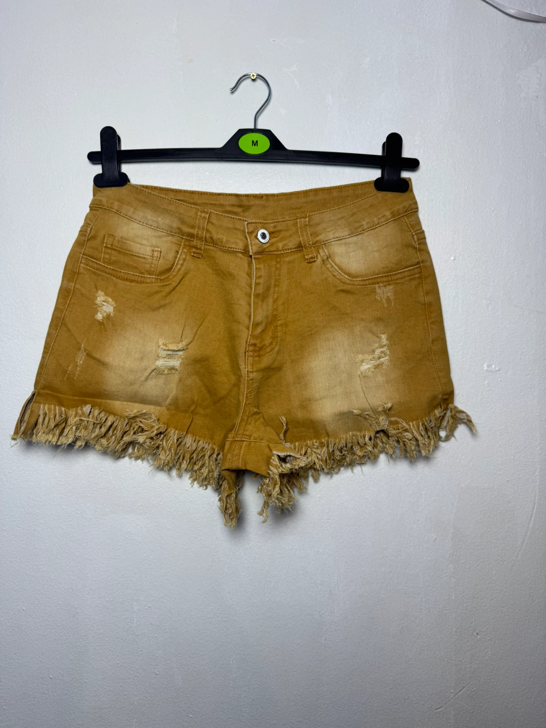 Women's Tan Distressed Frayed Denim Shorts Size M