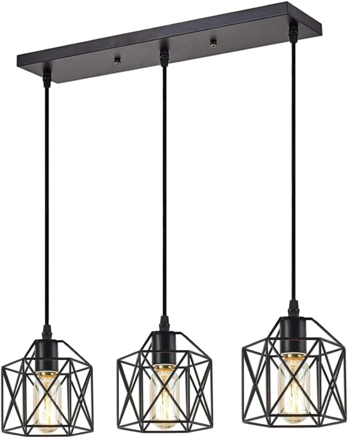 Pendant Light Fixture - Black Geometric Cage Design