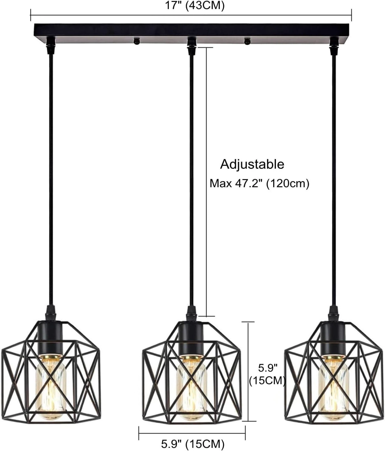 Pendant Light Fixture - Black Geometric Cage Design - photo 5