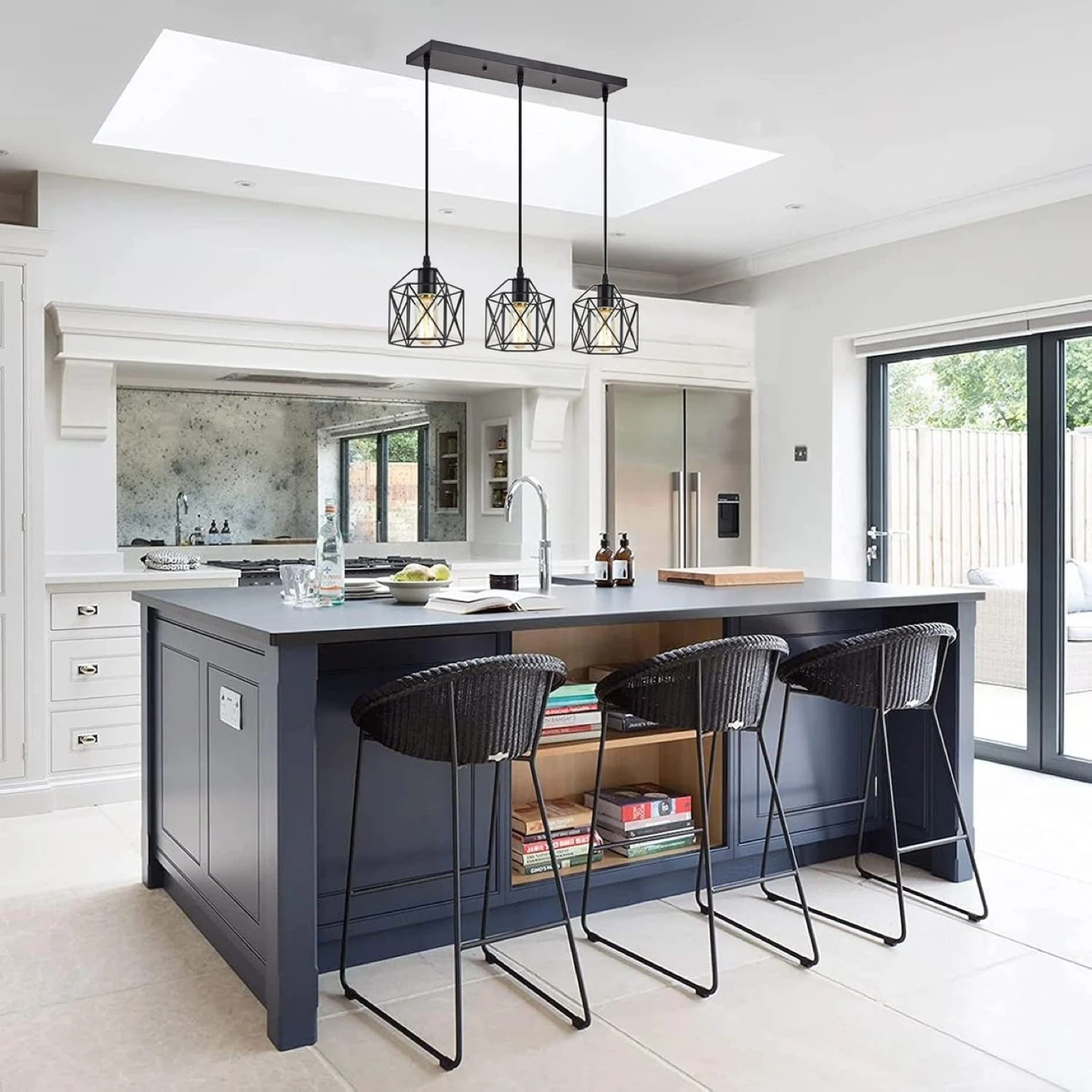 Pendant Light Fixture - Black Geometric Cage Design - photo 2