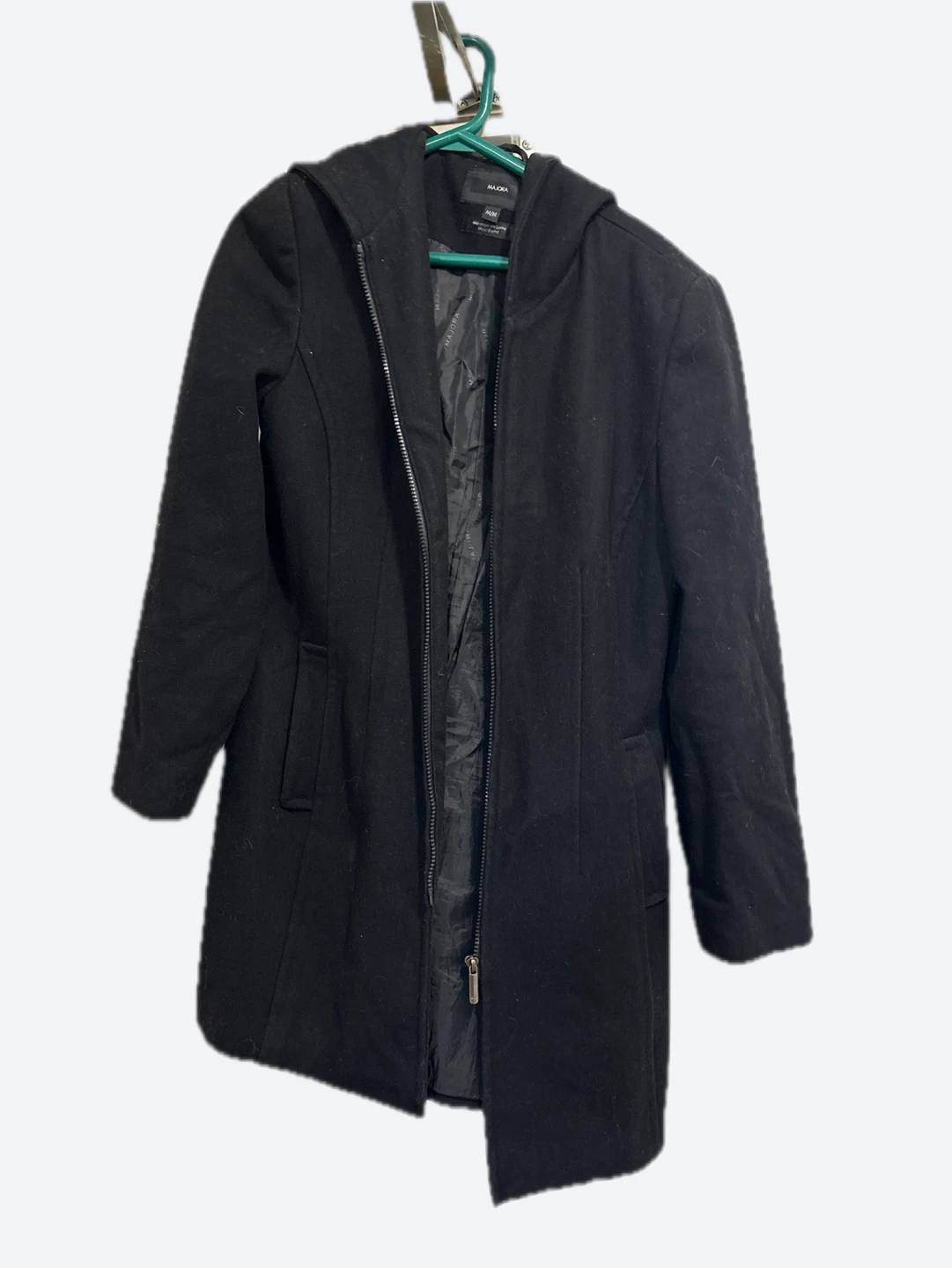 MAJORA Black Hooded Wool Blend Coat