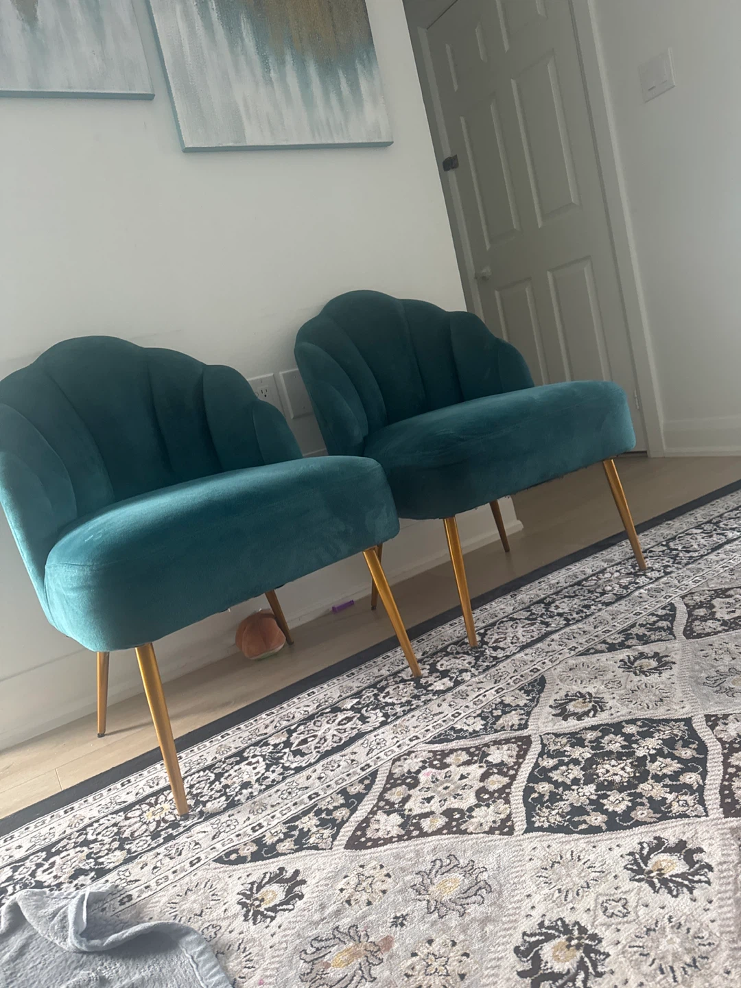 Set of 2 Teal Velvet Accent Chairs - photo 2
