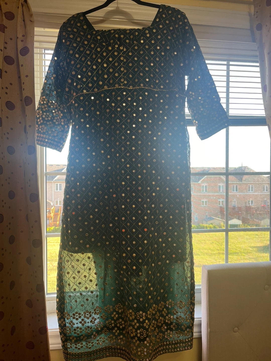 Green Embroidered Kurti and Palazzo Pants Set - photo 3
