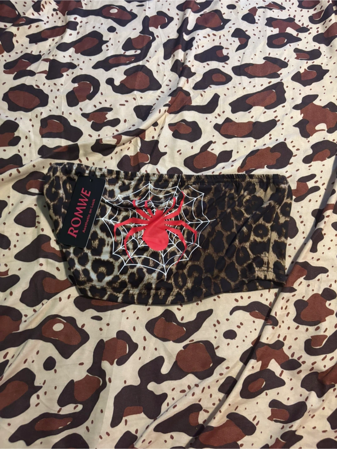 ROMWE Leopard Print Spider Web Tube Top