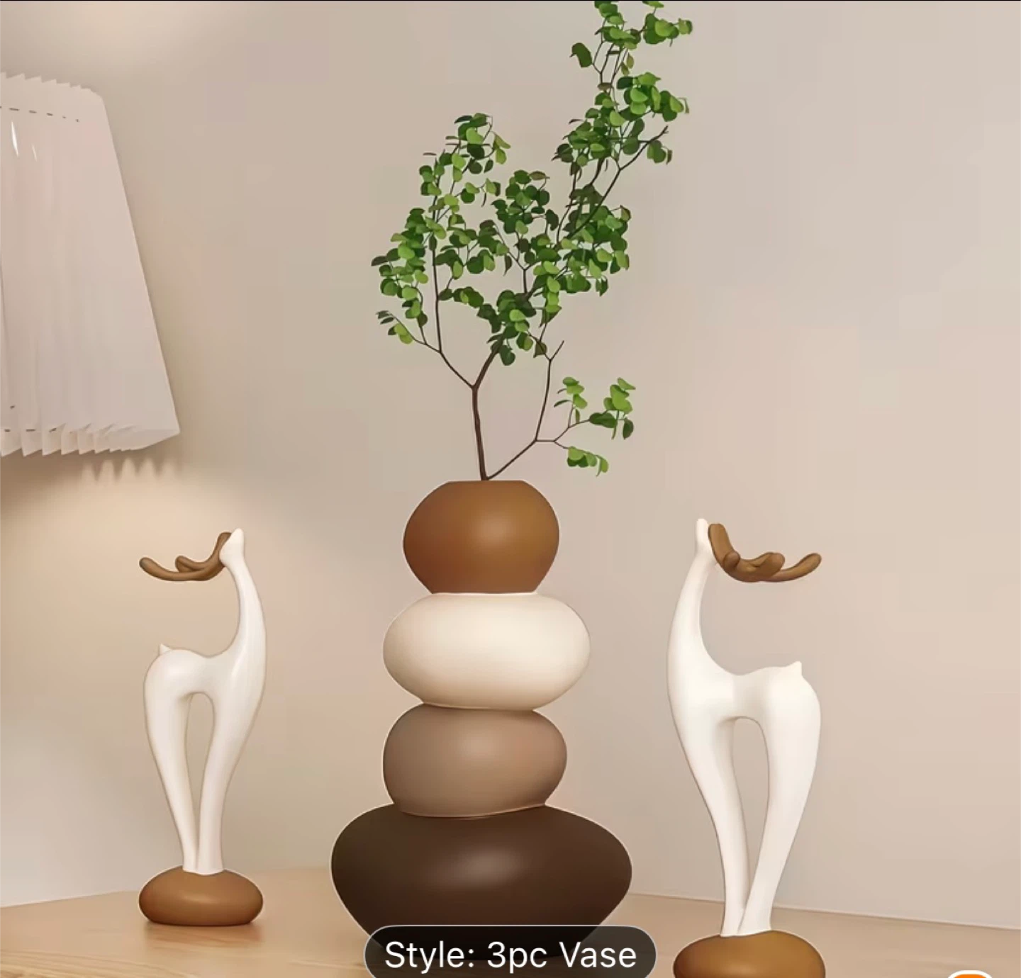 Style: 3pc Vase Set with Deer Figurines