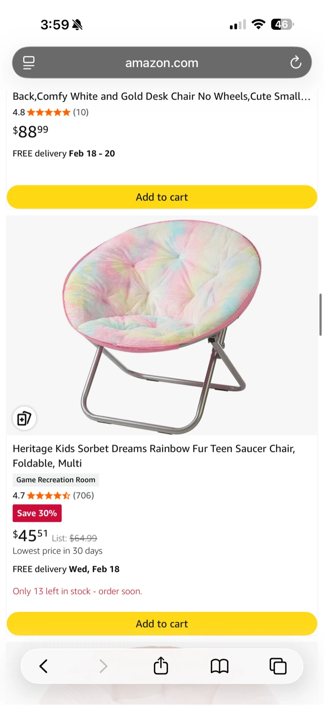 Heritage Kids Sorbet Dreams Rainbow Fur Teen Saucer Chair - photo 3