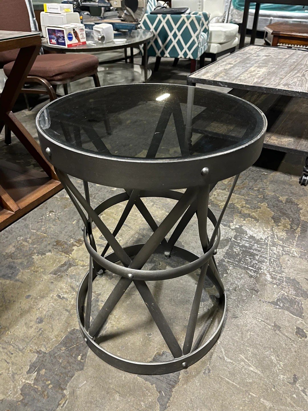 Solid Metal table with thick tempered glass. Hotel grade