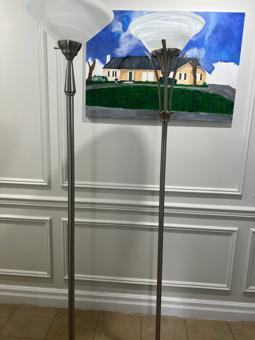 Set of 2 Floor Lamps with Frosted Glass Shades