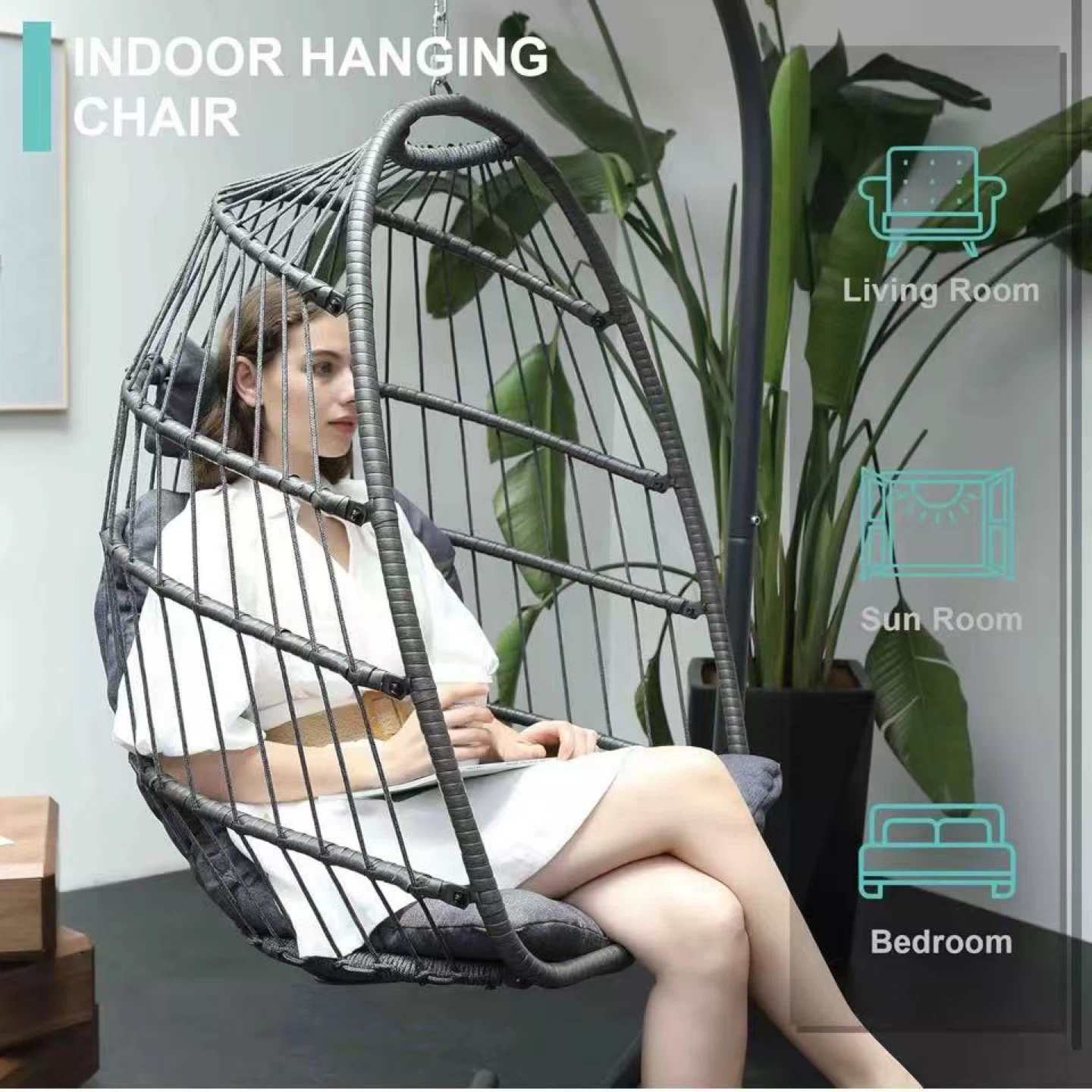 Egg Chair Outdoor Indoor with Stand, Hanging Egg Swing Chair wit - photo 5