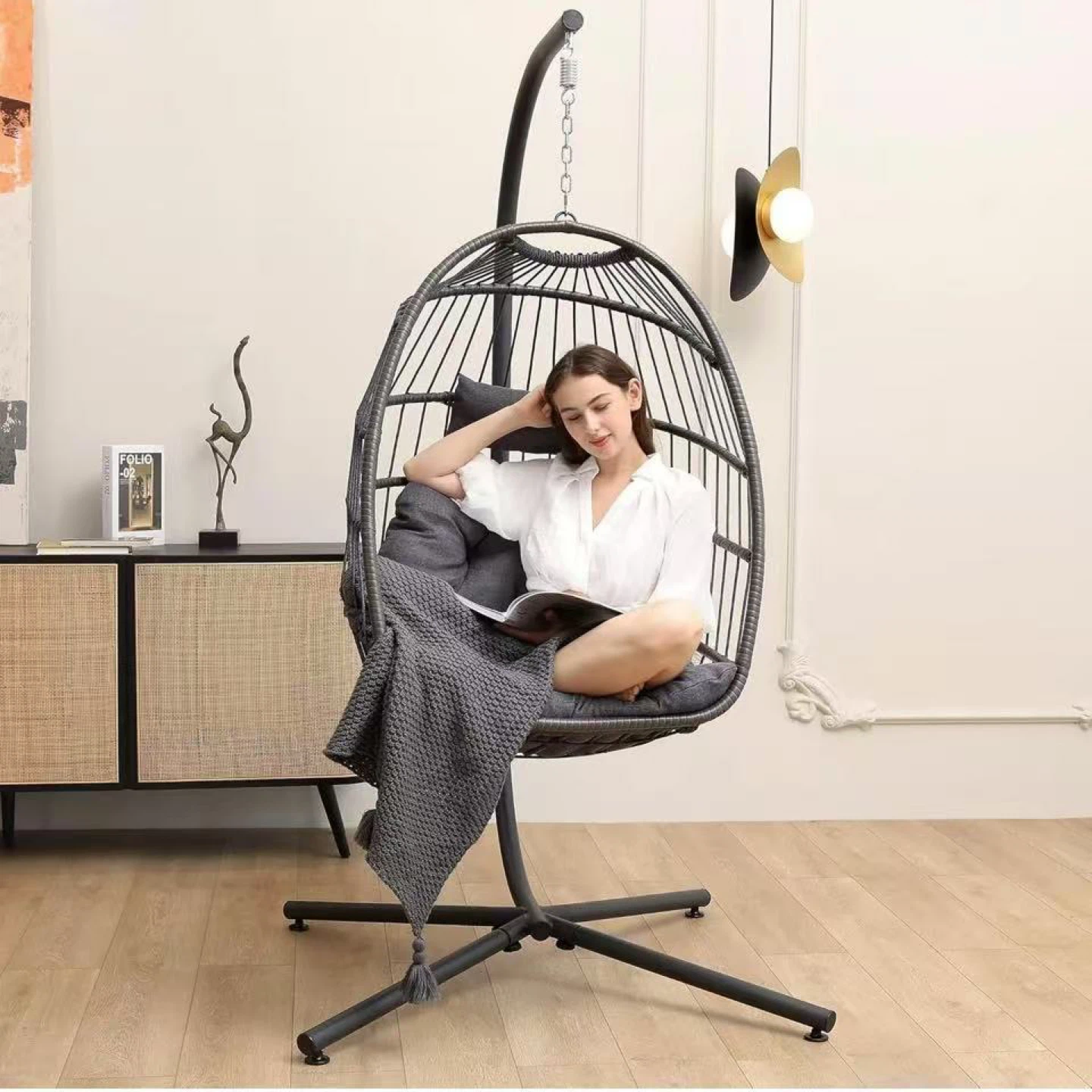 Egg Chair Outdoor Indoor with Stand, Hanging Egg Swing Chair wit