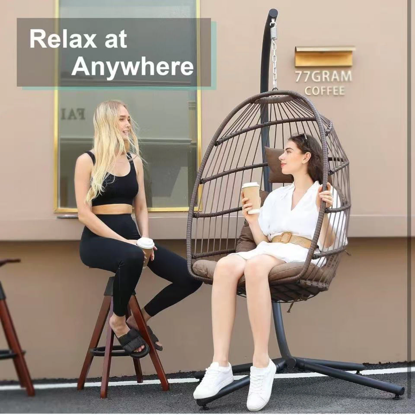 Egg Chair Outdoor Indoor with Stand, Hanging Egg Swing Chair wit - photo 3