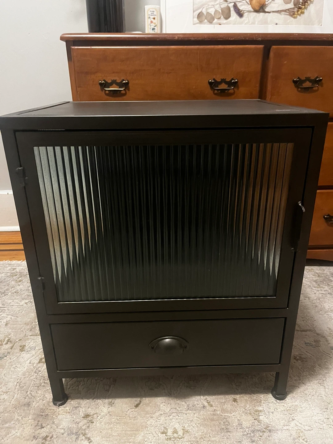 Black Cabinet with Fluted Glass Door and Drawer - photo 2