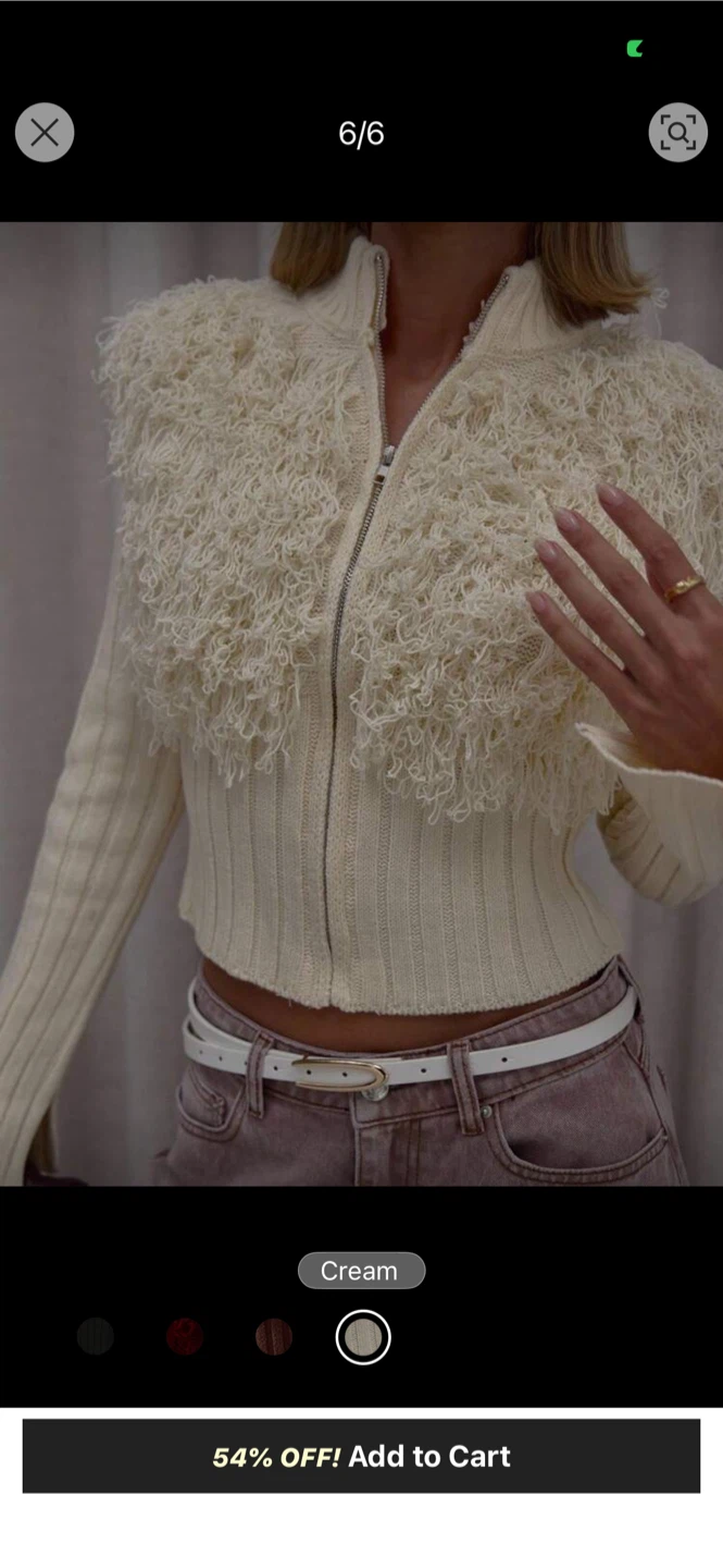Cream Fuzzy Zipper Cardigan