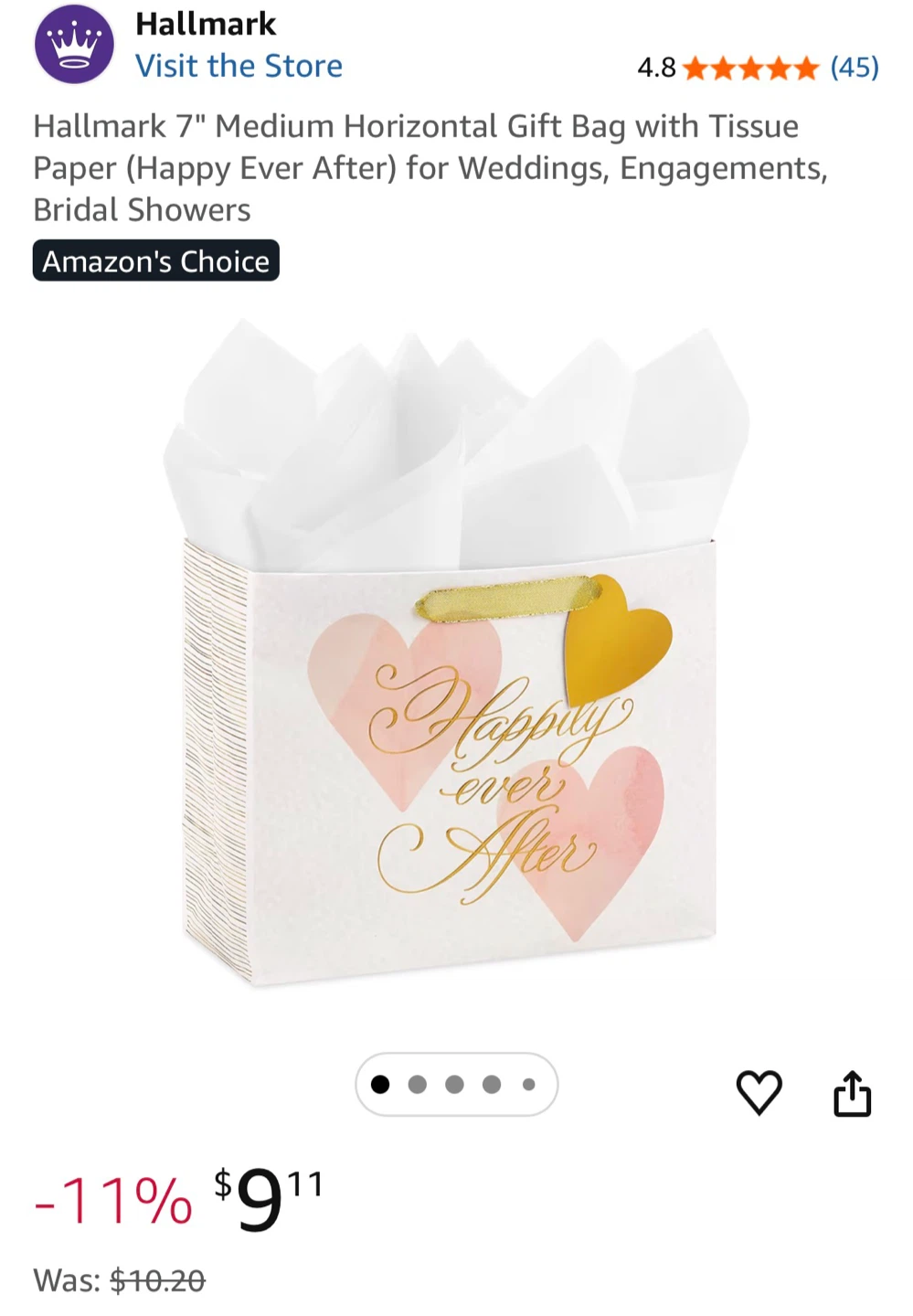 Hallmark "Happily Ever After" Medium Gift Bag