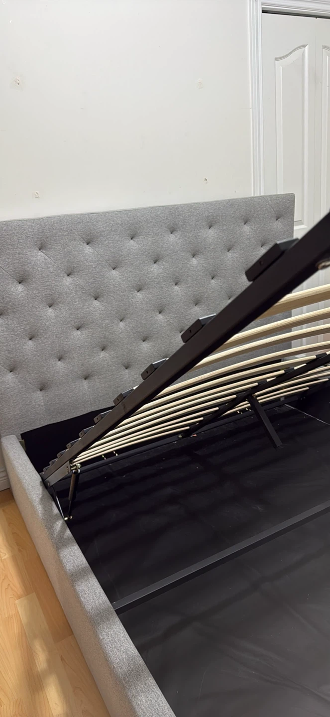 Queen Bed Frame with Pull-Up Storage