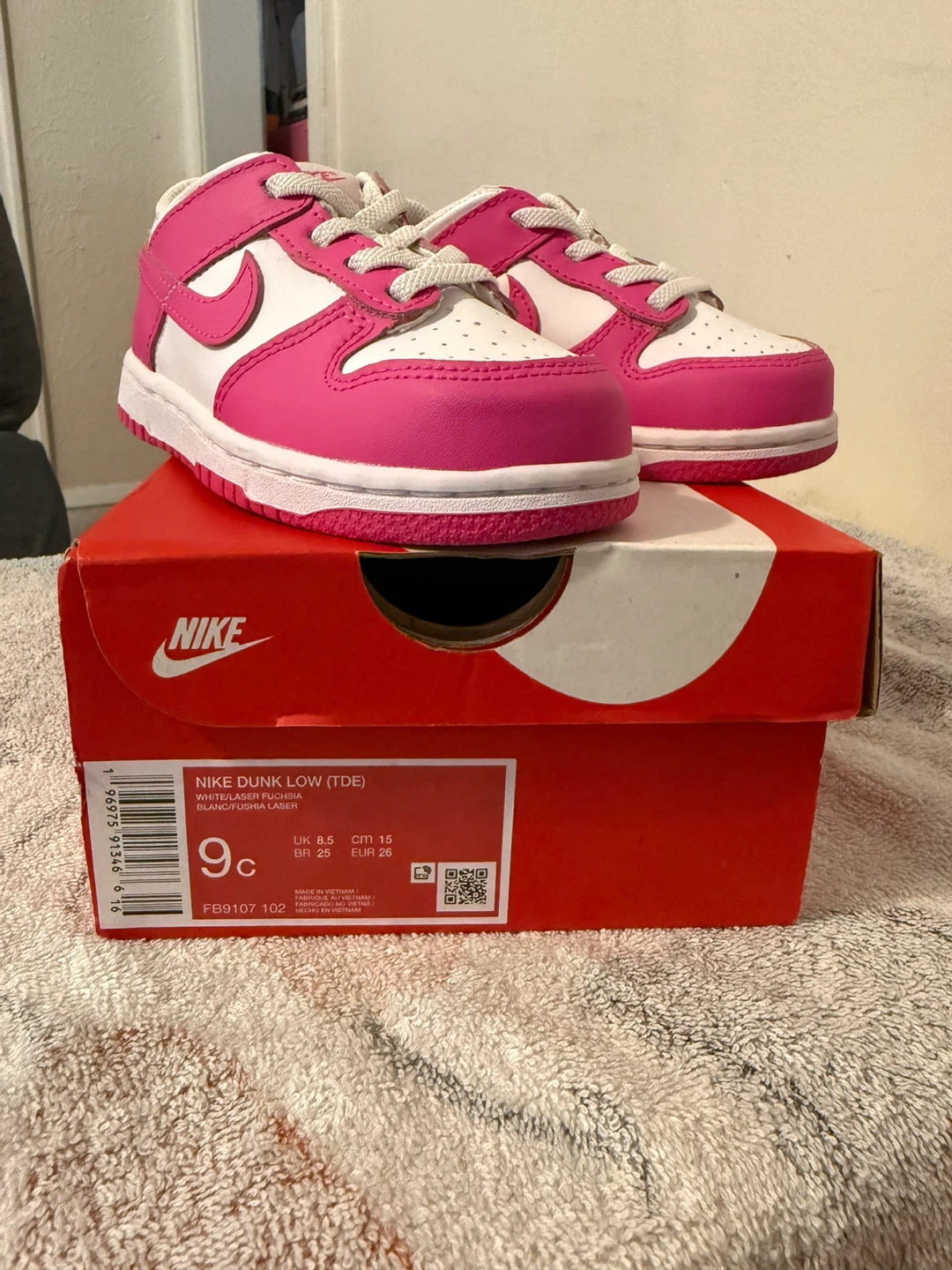 Nike Dunk Low (TD) Toddler Shoes White/Pink Size 9c - photo 3