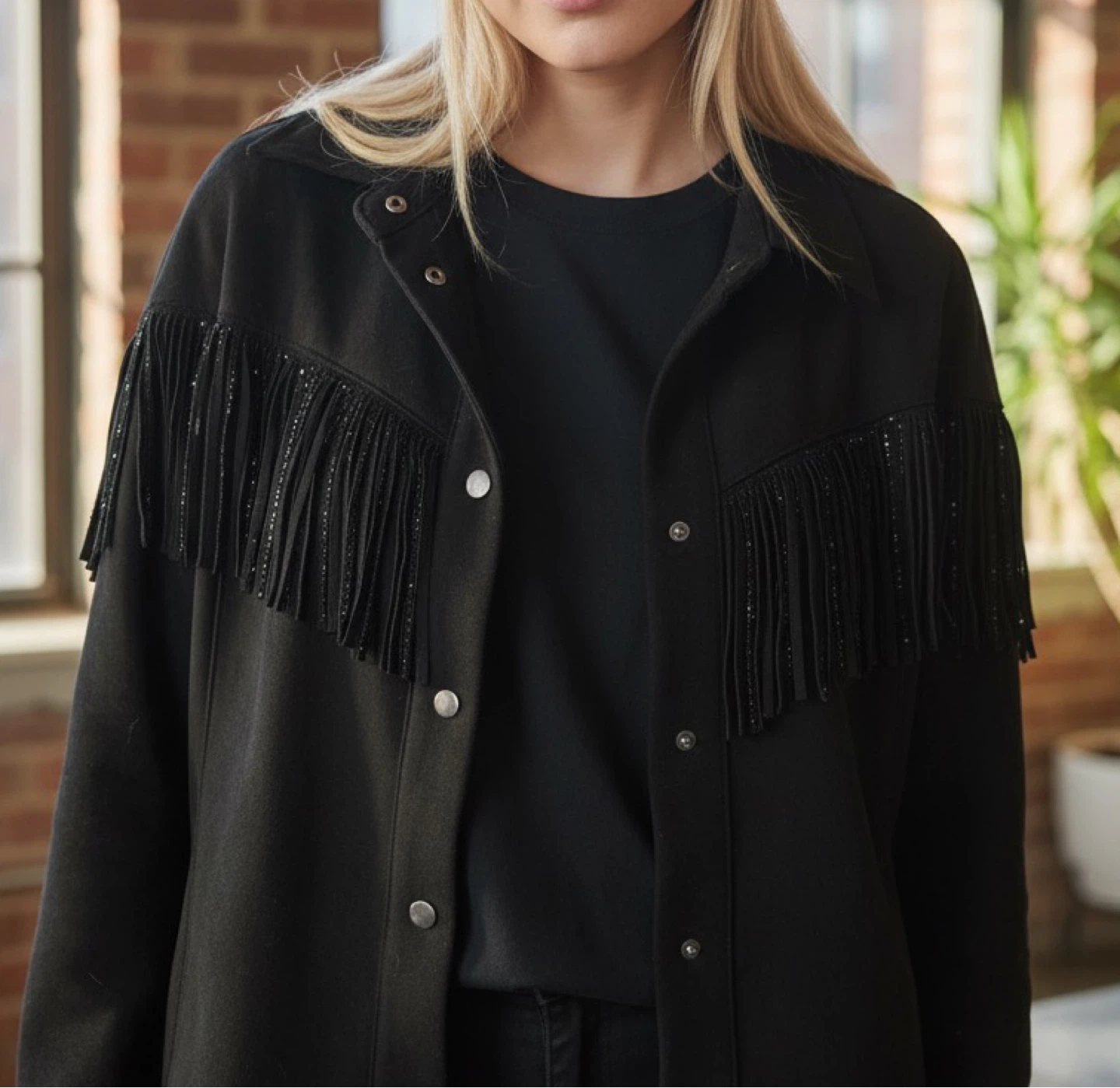 Zara Black Fringed Jacket - Size XS