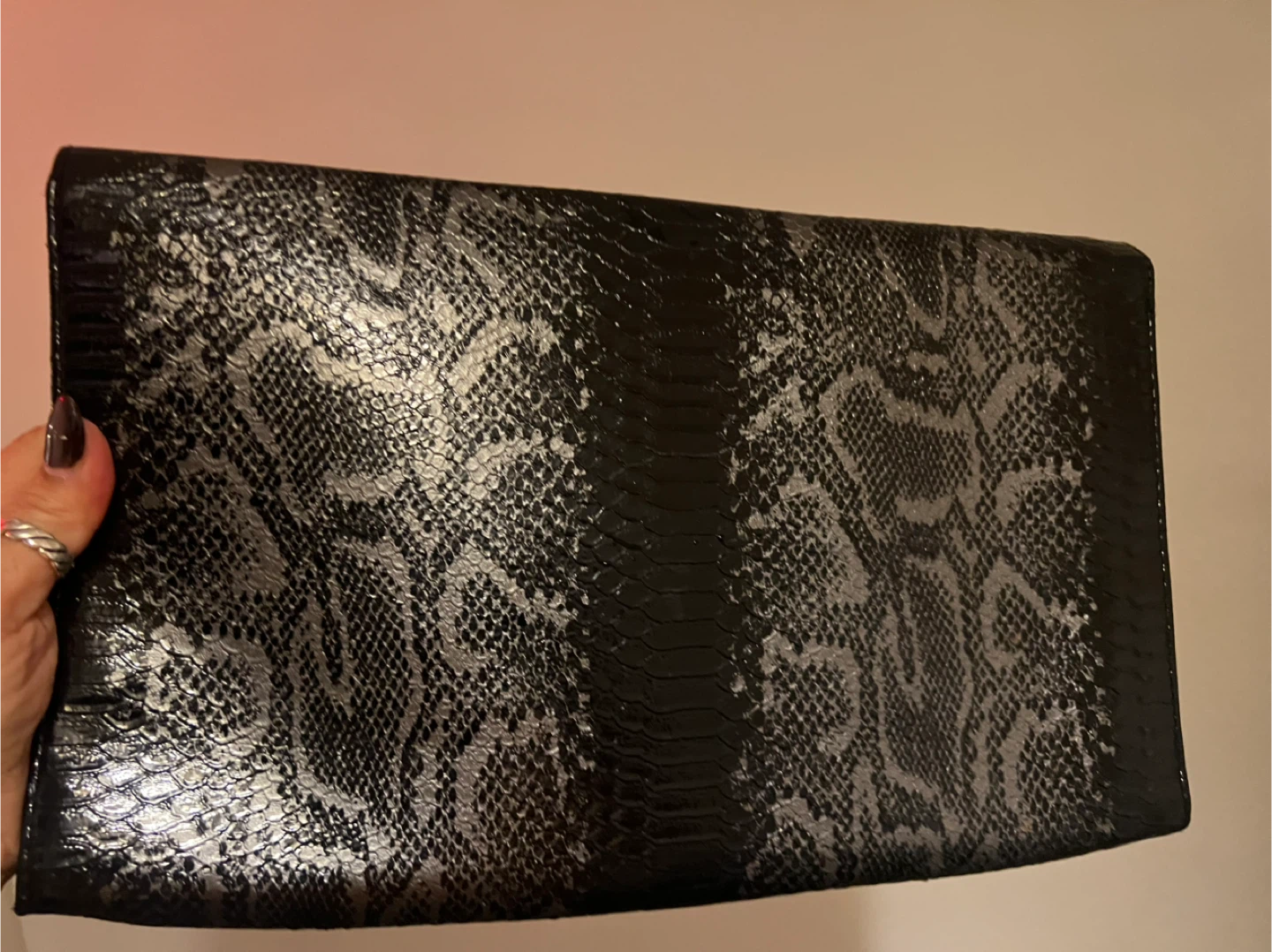 Black and Silver Snake Print Clutch Bag - photo 2