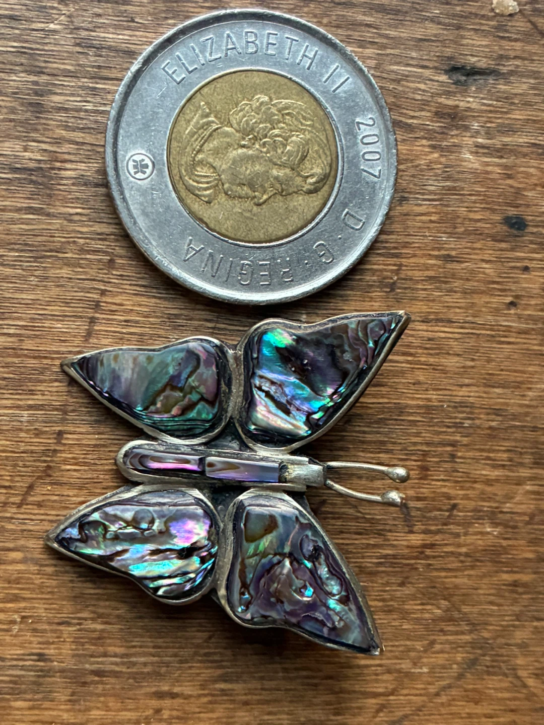 $10 Vintage Abalone Butterfly Brooch Pin jewllery silver - photo 4