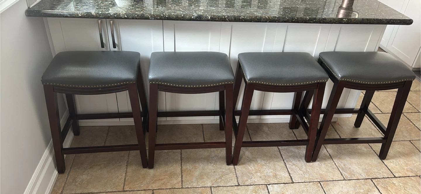 Set of 4 Dark Grey Faux Leather Bar Stools with Nailhead Trim