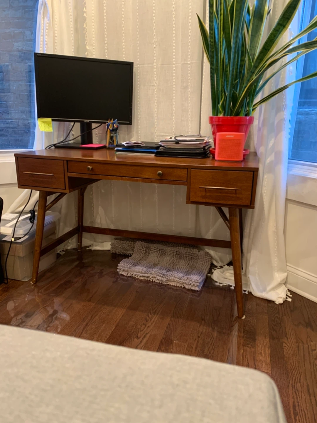 Mid-Century Modern Wood Writing Desk with Drawers