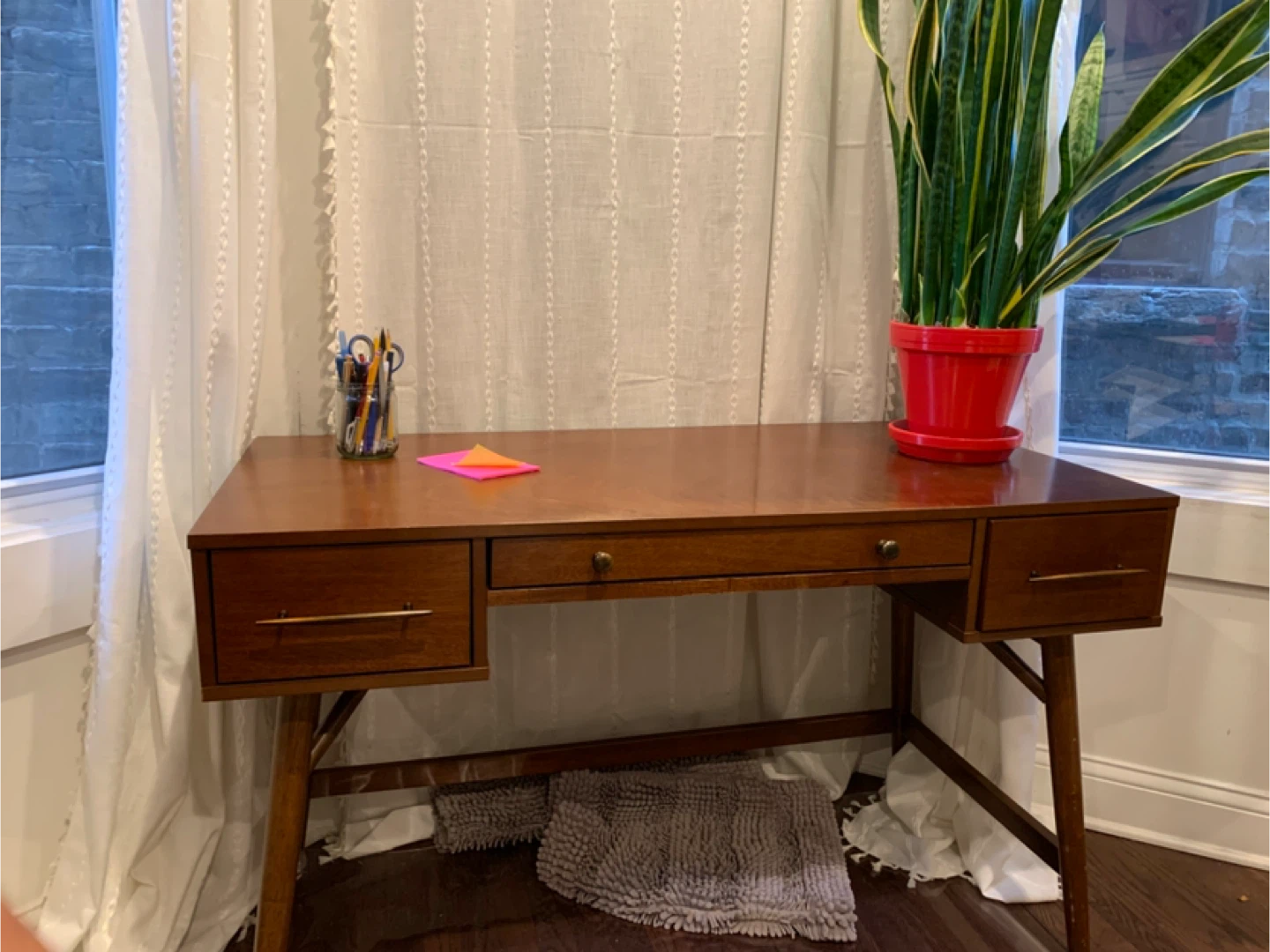 Mid-Century Modern Wood Writing Desk with Drawers - photo 3