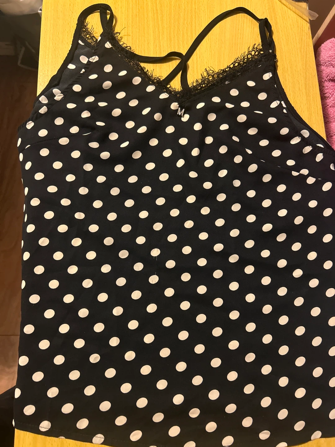 Black and White Polka Dot Cami with Lace Trim